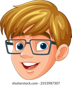 Happy boy with blonde hair and glasses