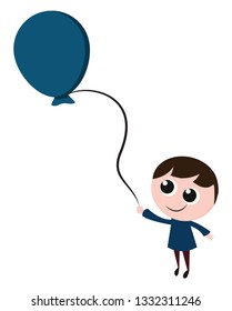 A happy boy in a blue shirt with big eyes and a blue balloon, cartoon, vector, color drawing or illustration.