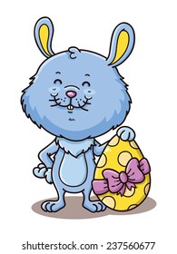 happy boy bunny. Vector illustration of happy cartoon Easter bunny with Easter egg