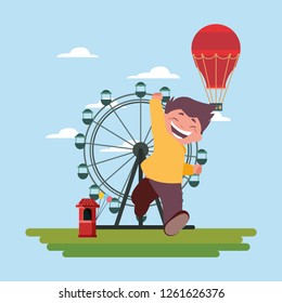 happy boy carnival ferris wheel hot air balloon