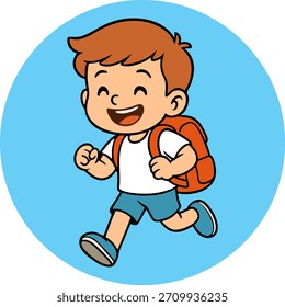 Niño feliz que lleva el Vector animado de la mochila, archivo de alta resolución de EPS