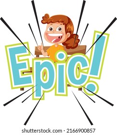 Happy boy cartoon character with word expression illustration