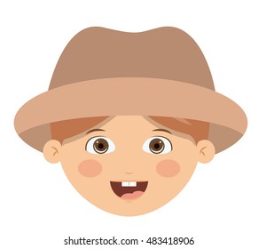 Happy boy cartoon with hat icon. Childhood happiness summer season and kid theme. Isolated design. Vector illustration