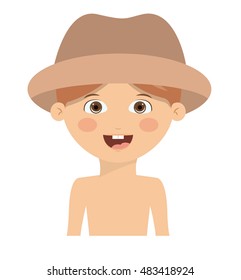 Happy boy cartoon with hat icon. Childhood happiness summer season and kid theme. Isolated design. Vector illustration