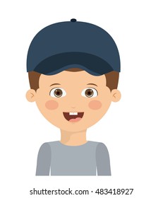 Happy boy cartoon with hat icon. Childhood happiness summer season and kid theme. Isolated design. Vector illustration