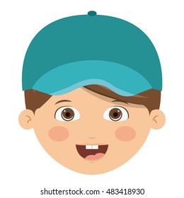 Happy boy cartoon with hat icon. Childhood happiness summer season and kid theme. Isolated design. Vector illustration