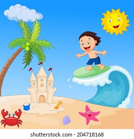 Happy boy cartoon surfing