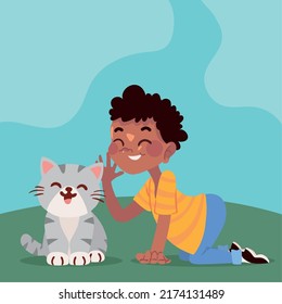 happy boy with cat in the park