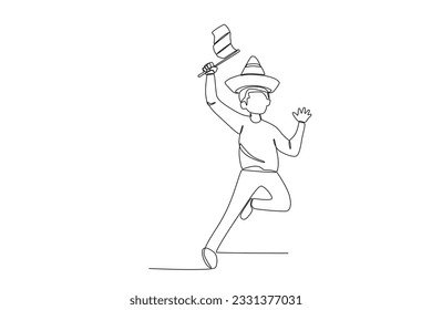 A happy boy celebrates Mexico's independence day  Independencia de Mexico one  line drawing