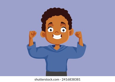 
Happy Boy Celebrating Feeling Excited Vector Cartoon Character. Happy child feeling enthusiastic and confident 
