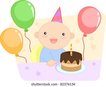 Happy boy celebrating his first birthday