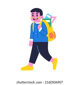 Happy boy character with a bag Back to school Vector illustration