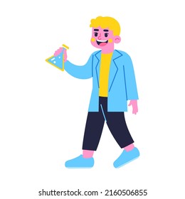 Happy boy character with a chemistry bottle Back to school Vector illustration