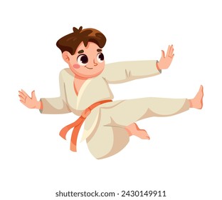 Happy Boy Character Do Karate Sport and Physical Body Training Vector Illustration