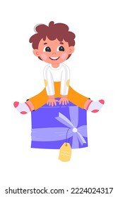 Happy boy character with gift