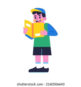 Happy boy character holding a book Back to school Vector illustration