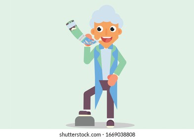 A happy boy character - An illustration of a boy blowing a unique instrument. A character of a musician.