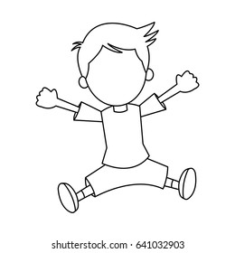 happy boy character jump funny outline