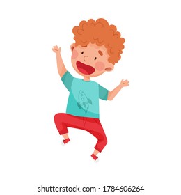Happy Boy Character Jumping High with Joy and Excitement Vector Illustration