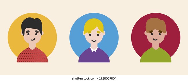Avatares del personaje de Happy Boy. Caras bonitas de la gente.