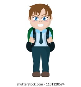 happy boy child with backpack and clothes