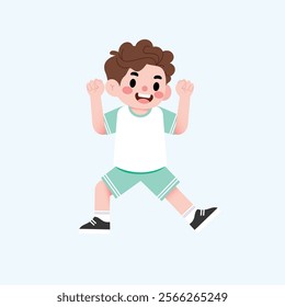 Happy Boy Child Cartoon Illustration Active Kid Playing Jumping Energetic Joyful