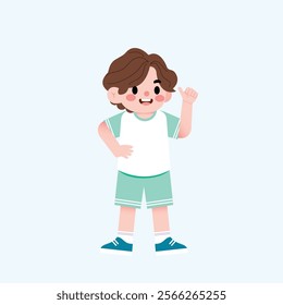 Happy Boy Child Cartoon Illustration Thumbs Up Gesture Casual Outfit Cute Kid