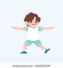 Happy Boy Child Doing Yoga Pose Kid Fitness Exercise Cartoon Illustration