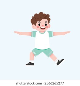 Happy Boy Child Doing Yoga Warrior Pose Kids Fitness Healthy Lifestyle Illustration