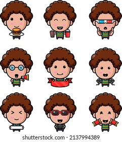 El niño feliz en el cine del grupo de la mascota de la ilustración