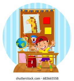 Happy boy in the classroom illustration