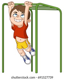 Happy Boy Climbing On Monkey Bars