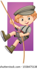 Happy boy climbing rope illustration