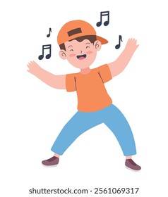 happy boy dancing music isolated