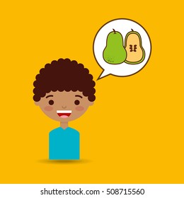 happy boy with delicious orange fruit design vector illustration eps 10