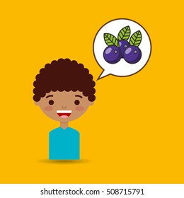 happy boy with delicious plums fruit design vector illustration eps 10