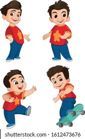 Happy boy in different poses and expressions. Vector isolated characters.