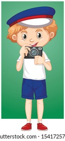 Happy boy with digital camera illustration