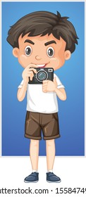 Happy boy with digital camera illustration