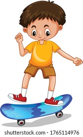 Happy boy doing free running with longboard cartoon vector art and illustration