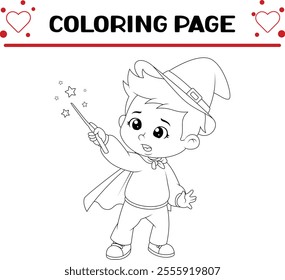 happy boy is doing magic coloring page for kids