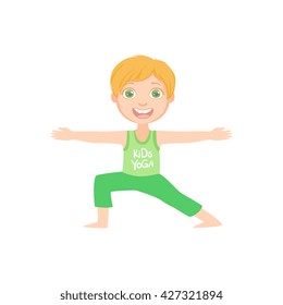 Happy Boy Doing Yoga Asana Bright Color Cartoon Childish Style Flat Vector Drawing On White Background