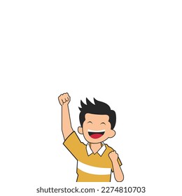 Happy Boy Drawing Celebrating Success and Win. Cheerful Man Enjoying Accomplishment With Raising Fist in the Air.