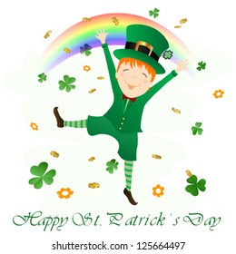 happy boy dressed as leprechaun; st. patrick's day design