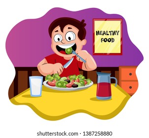 Happy Boy Eating Healthy Food Illustration Stock Vector (Royalty Free ...