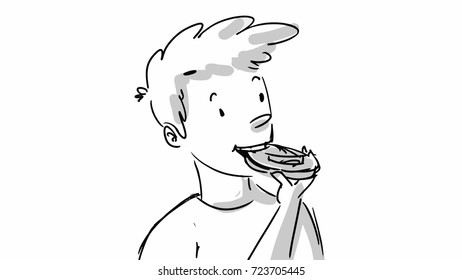Happy boy eating a piece of bread or sandwich Vector storyboardssketch