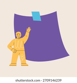 Feliz menino e papel vazio. Ilustração vetorial colorida
