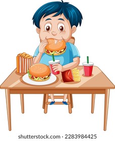 Happy Boy Enjoying Meal illustration