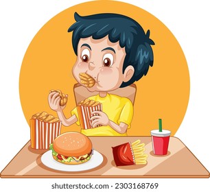 ilustración de Happy Boy Enjoying Meal