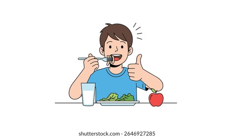 A Happy Boy Enjoys A Nutritious Meal Giving A Thumbs Up